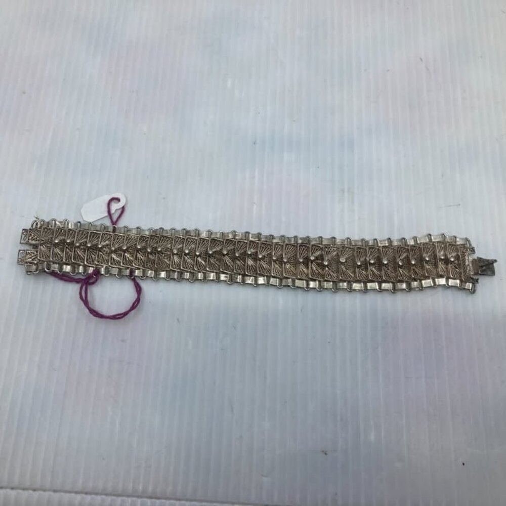 Vtg chunky antique sterling silver 925 filigree pavement bracelet